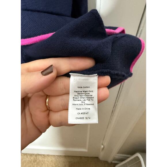 Talbots Navy Blue Pink Sweater Blazer Cotton Knit Chic Polished Women's SP - Picture 5 of 7